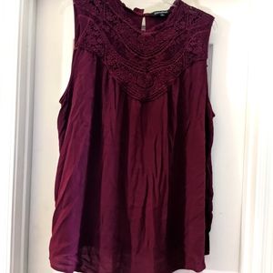 Davi & Dani sleeveless lace detail top in burgundy size 3X